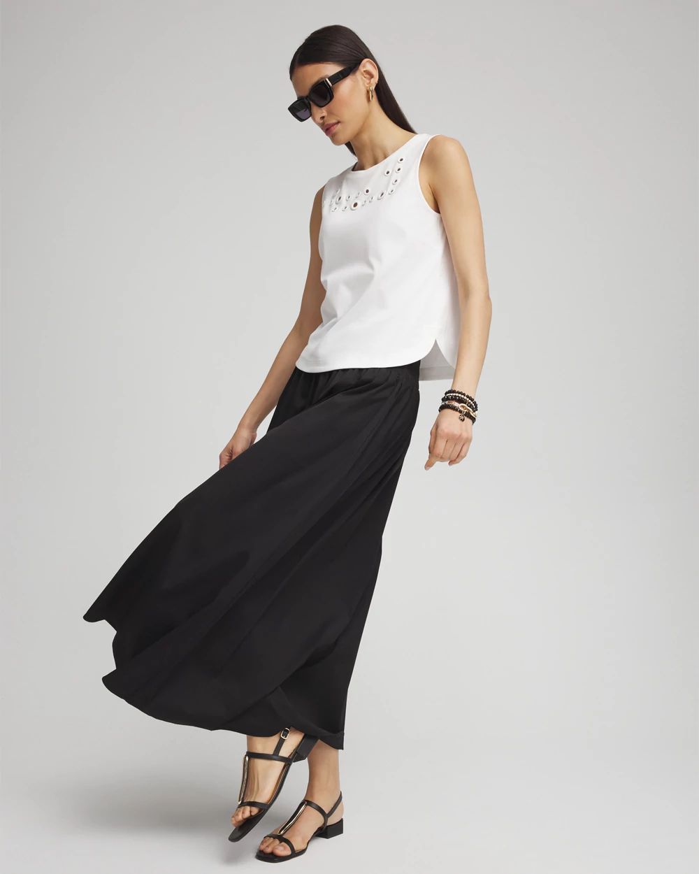 Petite Poplin Smocked Waist Maxi Skirt