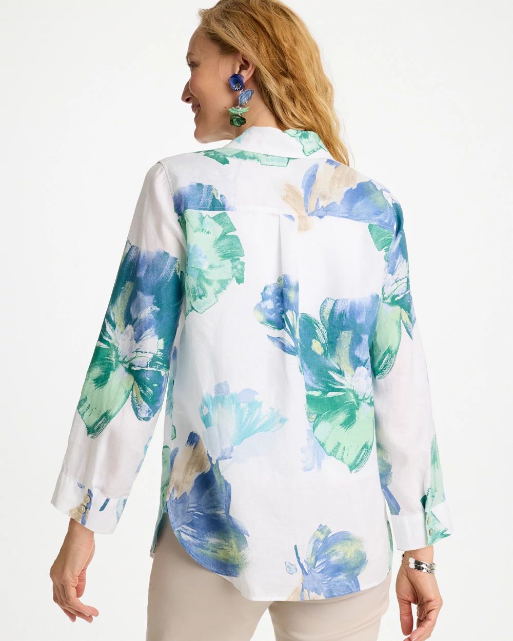 No Iron™ Printed Linen Shirt click to view larger image.