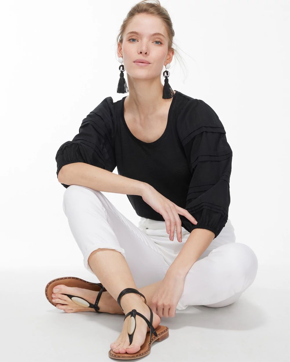 Linen Detailed Sleeve Top