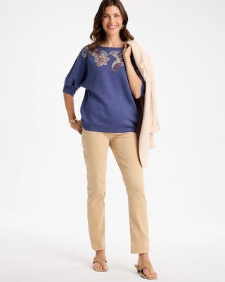 Cotton Embroidered Dolman Sweater click to view larger image.