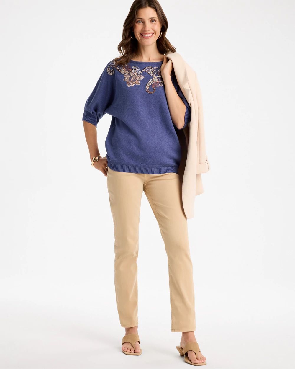 Cotton Embroidered Dolman Sweater click to view larger image.
