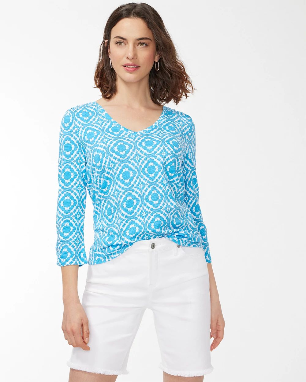 Ripple Print 3/4 Sleeve Slub Tee