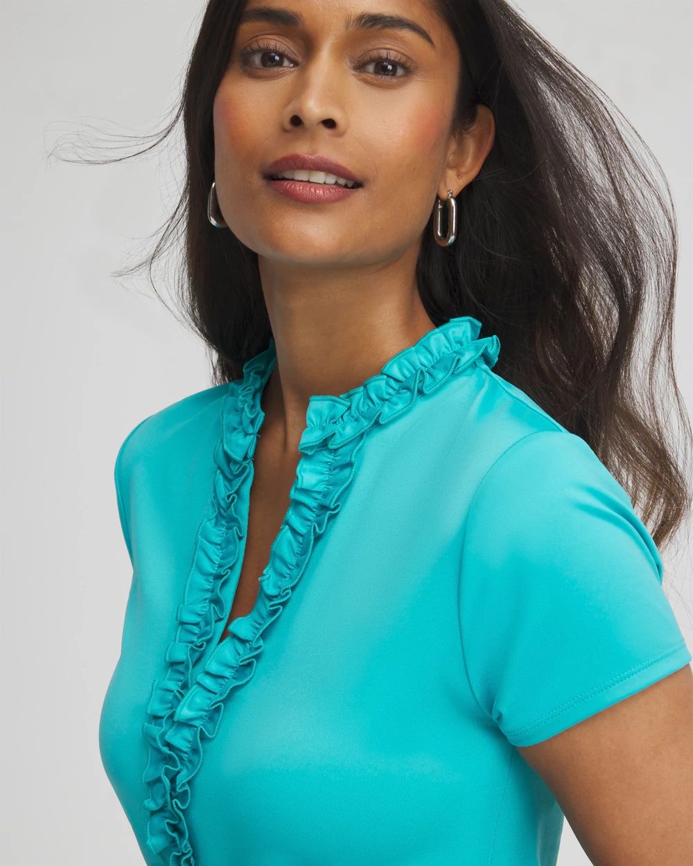 Zenergy® UPF Blue Ruffle Neck Top