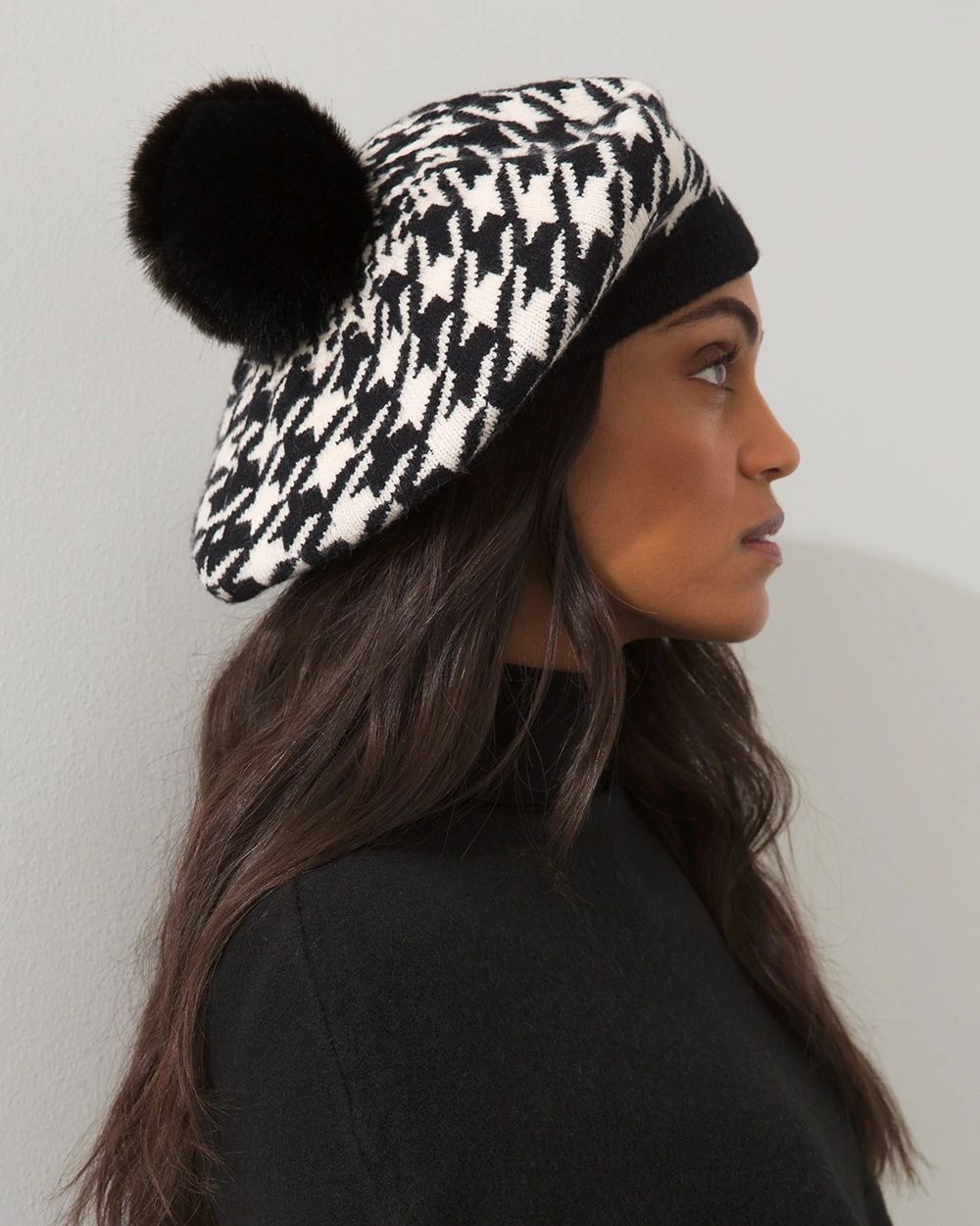 Faux Fur Pom Print Beret