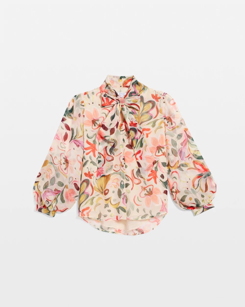 Floral Jacquard Tie-Front Blouse click to view larger image.