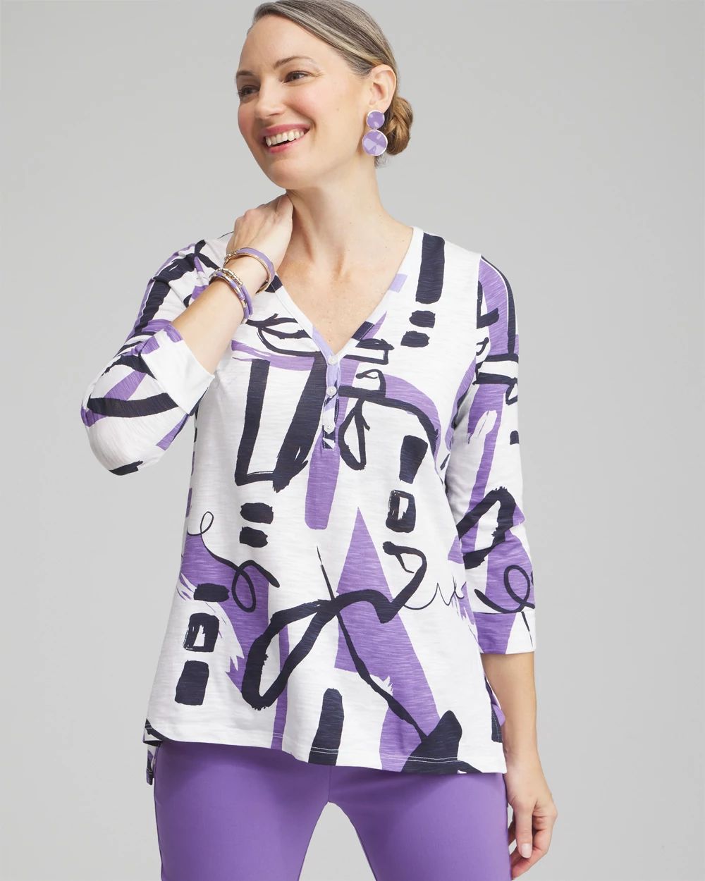 Abstract Henley Side Slit Tunic