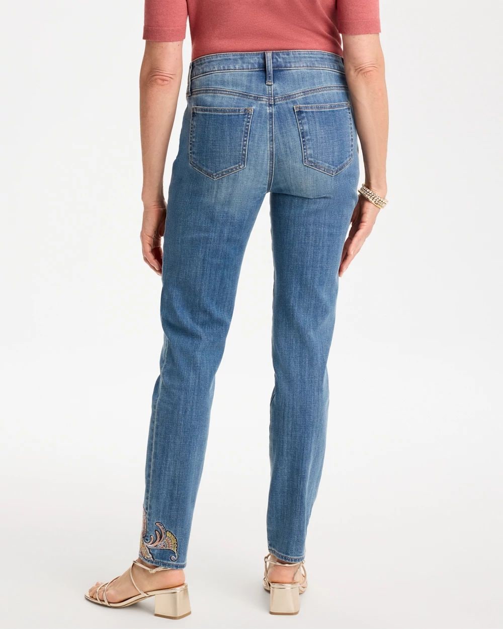 Girlfriend Slim Embroidered Ankle Jeans click to view larger image.