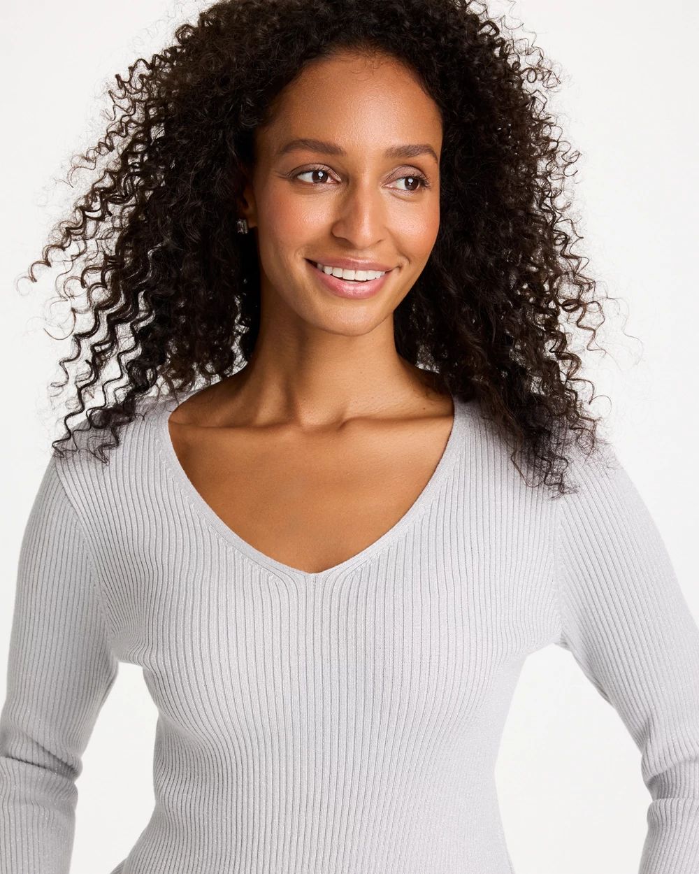Ella Ribbed V-Neck Pullover Sweater click to view larger image.