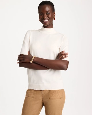 Ella Mockneck Elbow-Sleeve Sweater