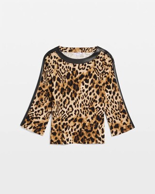 Ponte Knit Animal Faux Leather-Trim Top click to view larger image.