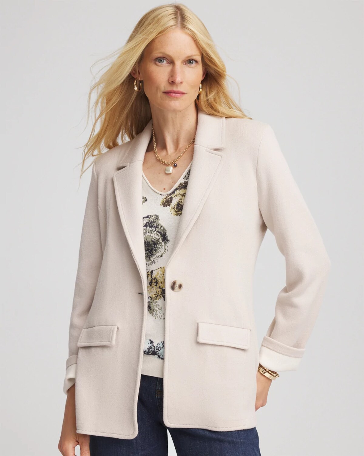 Chico's Single-breasted Sweater Blazer In Taupe In Brown