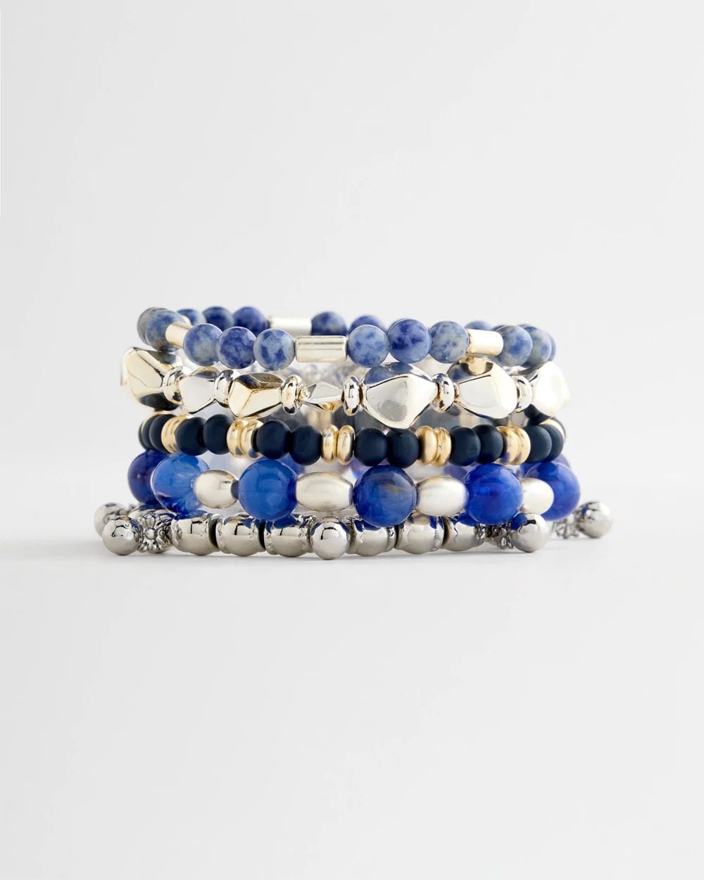 Stretch Set Of Five Genuine Stone Bracelets