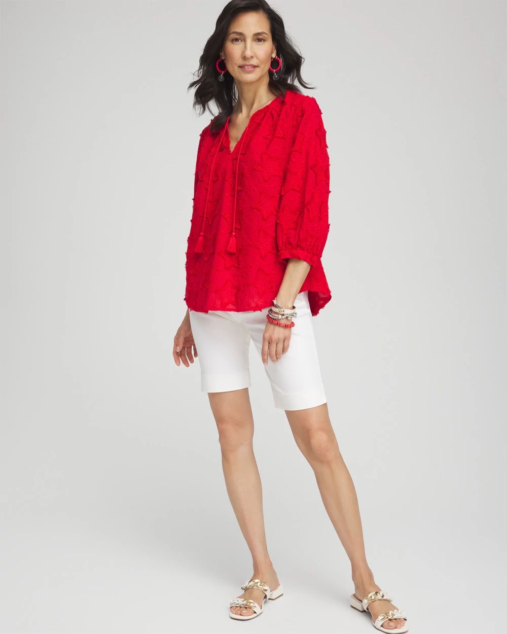 Embroidered Stars Peasant Top