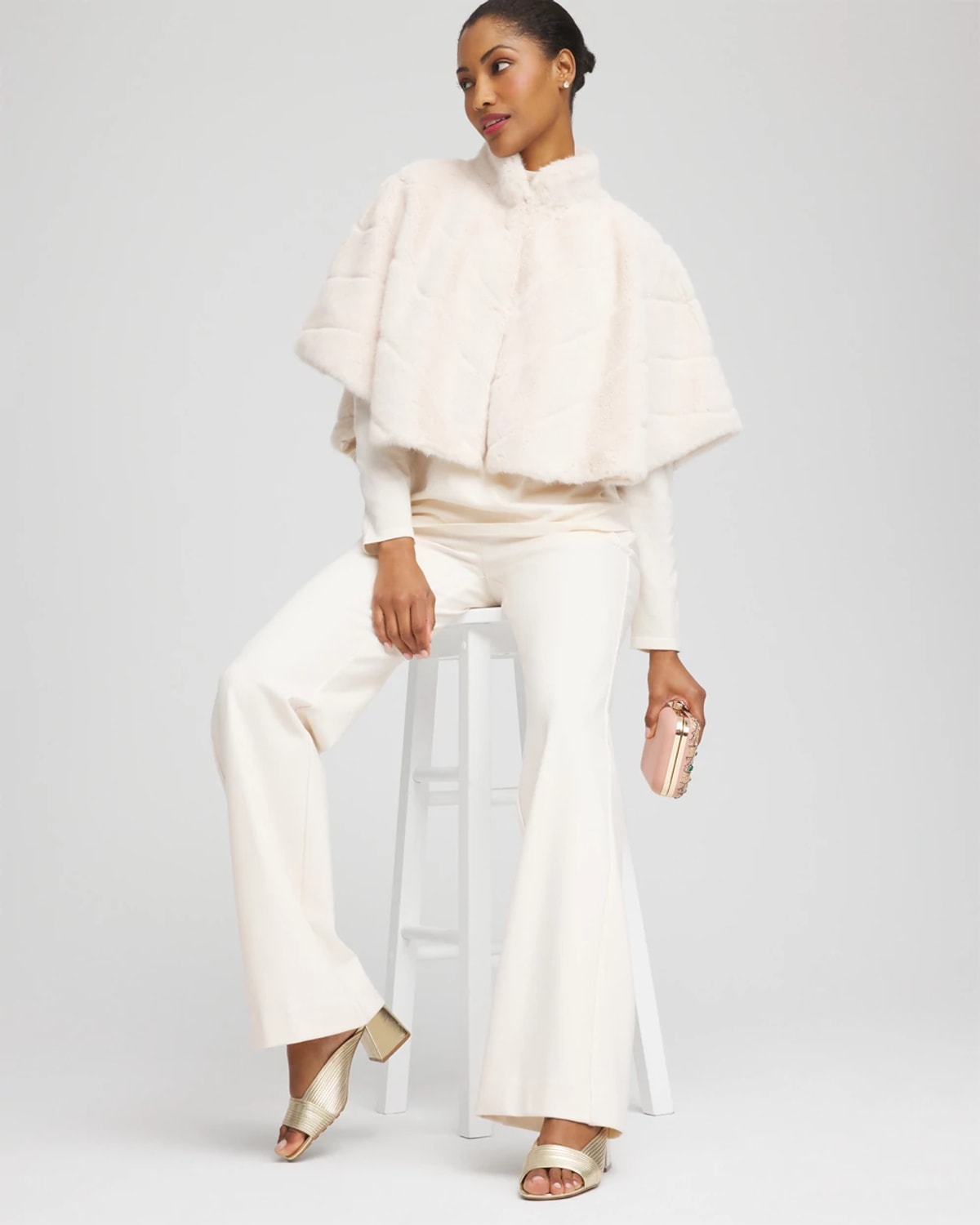 Chico's Faux Fur Funnelneck Capelet In Cream In White