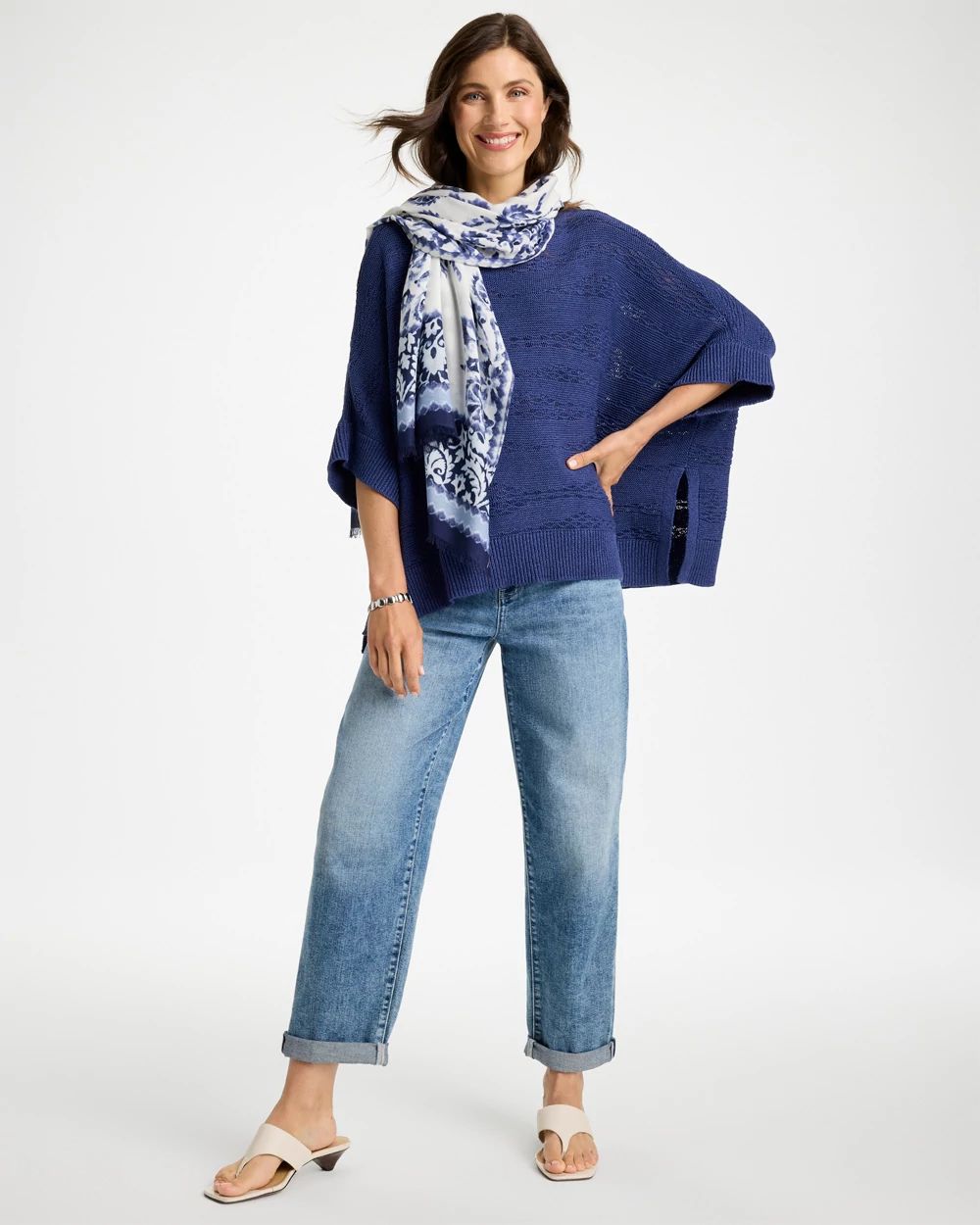 Cotton-Blend Sweater Poncho click to view larger image.