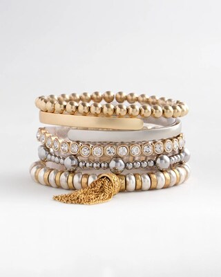 Mixed-Metals Bead Stretch Bracelet click to view larger image.