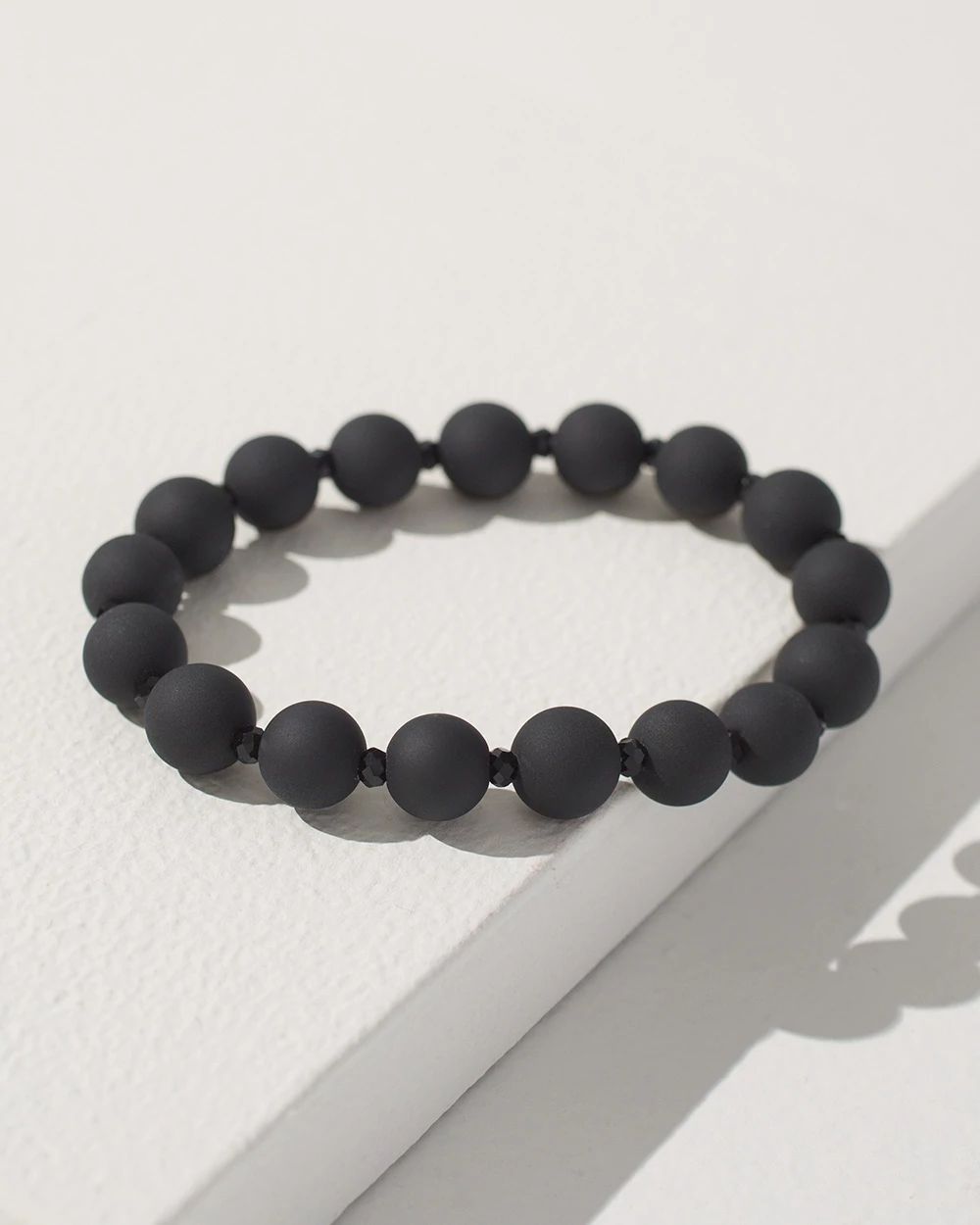 Black Matte Beaded Stretch Bracelet
