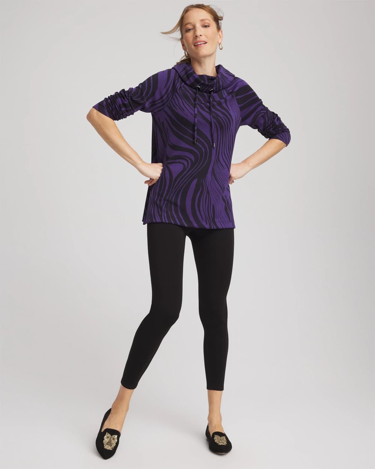 Chico's Soft Scuba Zebra Tunic In Purple Elixir In Multi