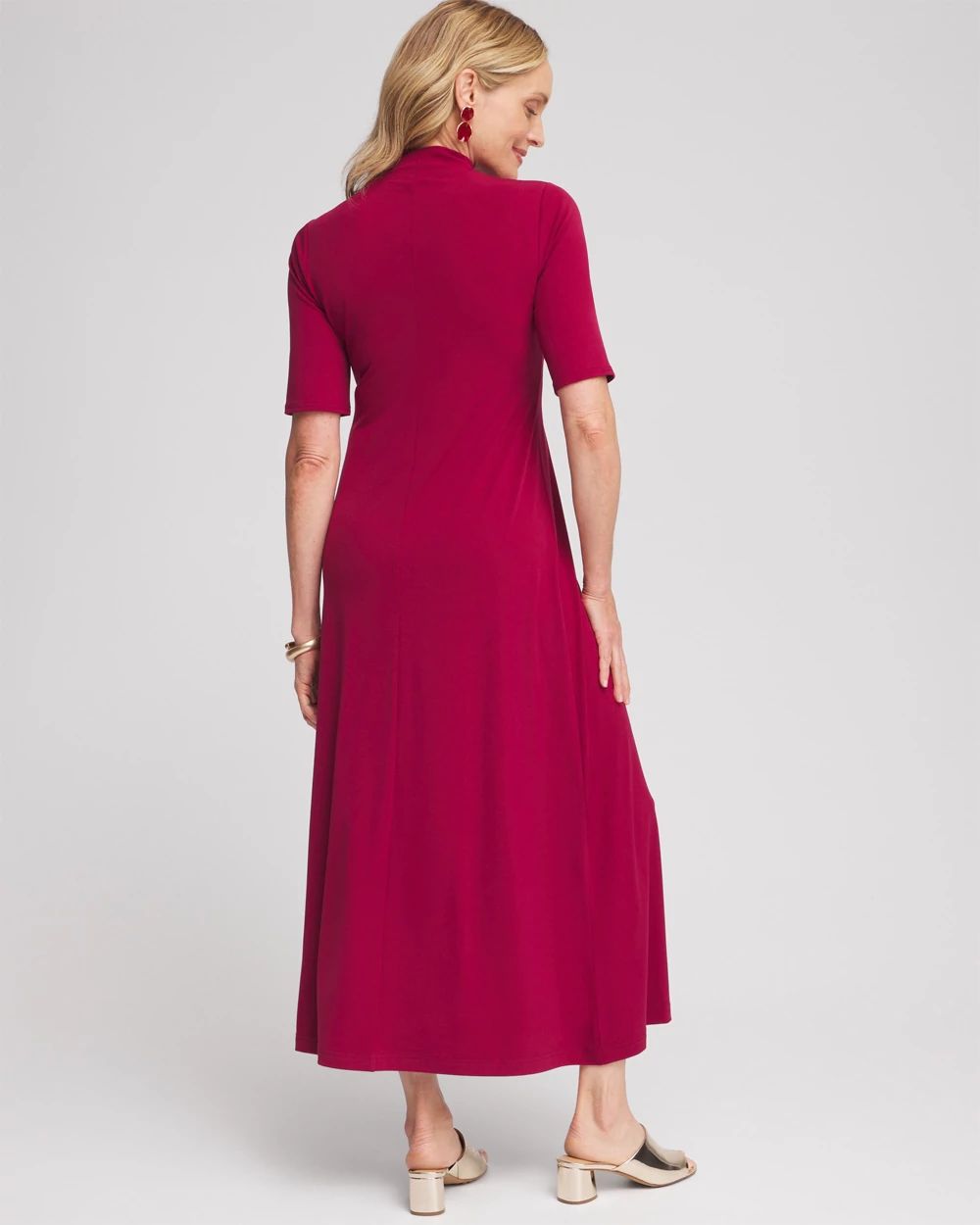 Elbow-sleeve Mock Neck Maxi Dress