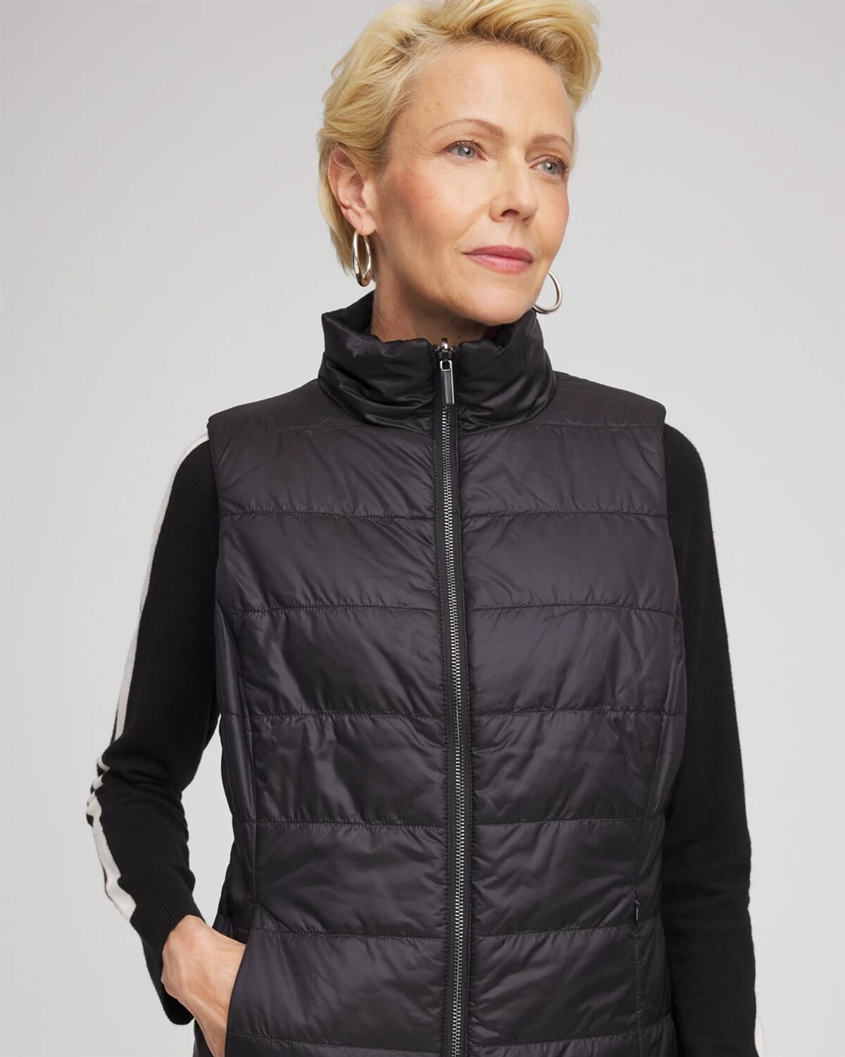 Chico's Reversible Velvet Puffer Vest In Black In Black