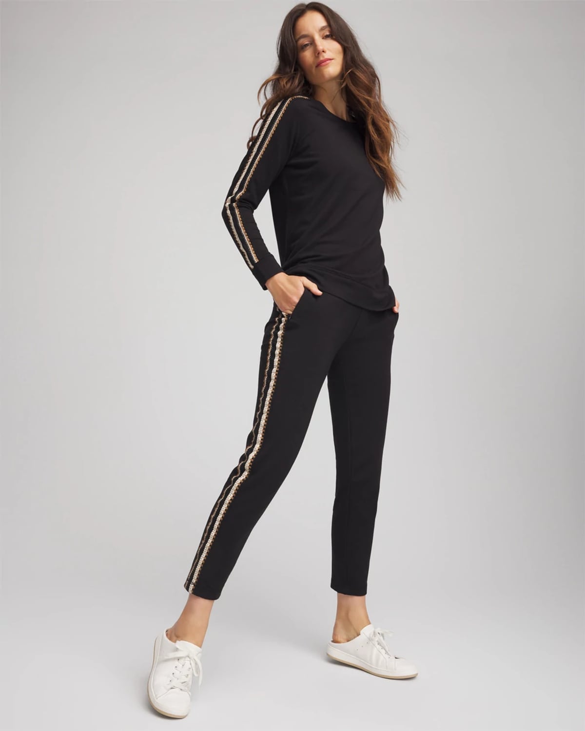Chico's Lattice-trim Ankle Pants In Black In Black