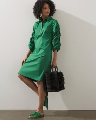 Poplin Ruched Sleeve Dress