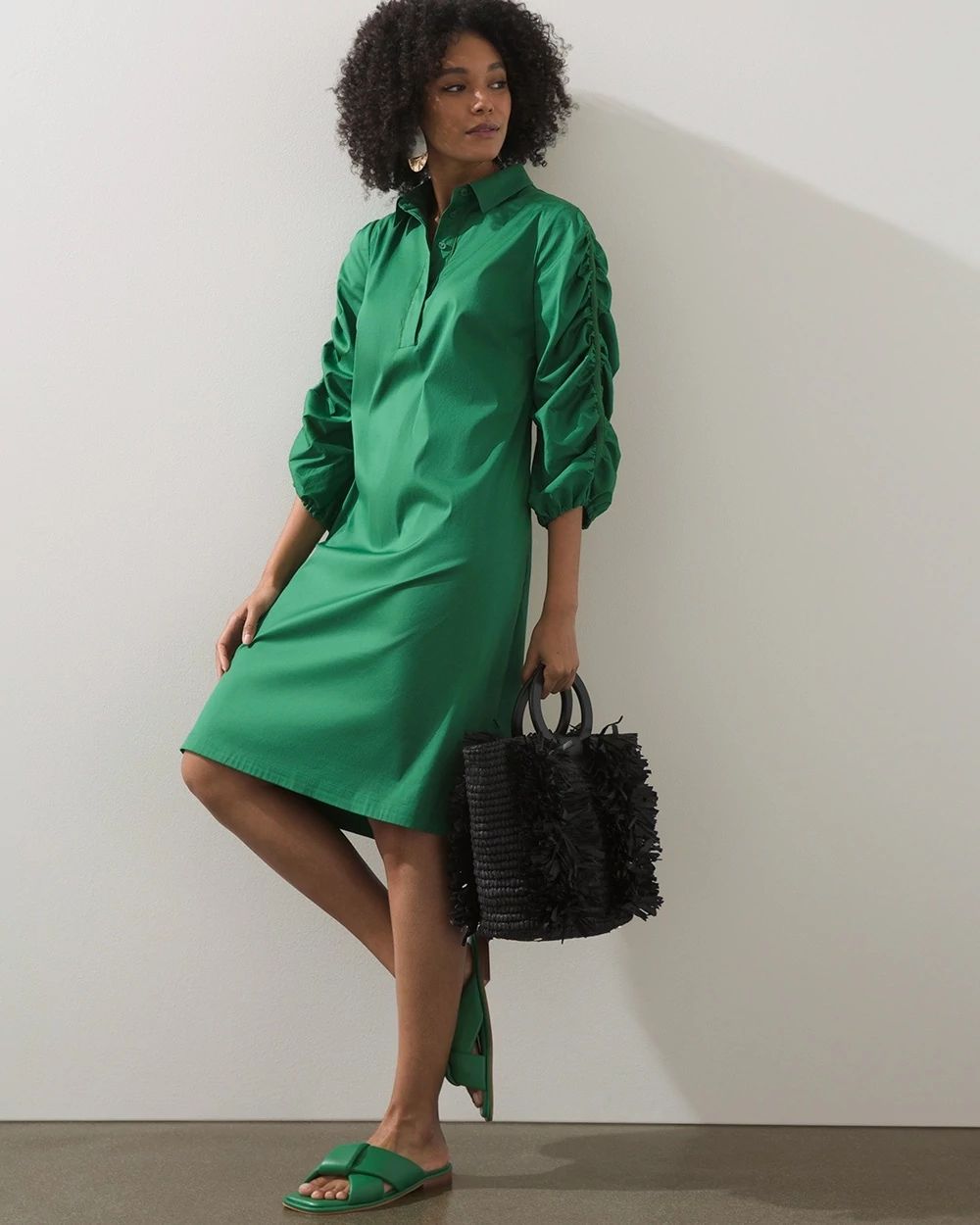 Poplin Ruched Sleeve Dress