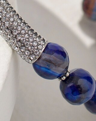 Agate and Silver Tone Stretch Bracelet