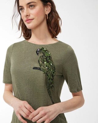 Linen Sequin Parrot Tee