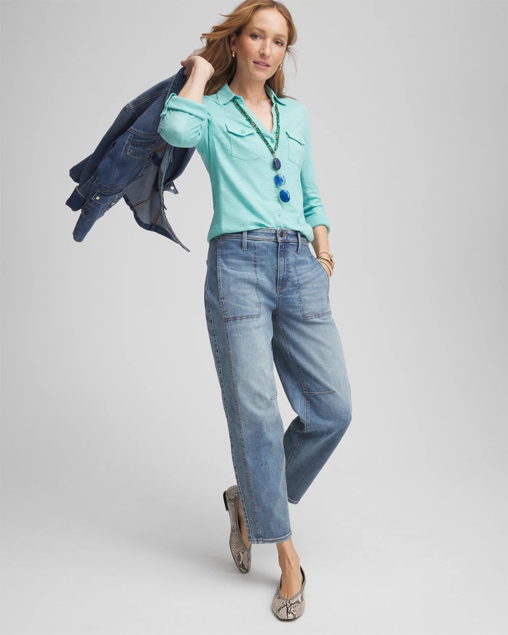 Collared Henley Denim Top