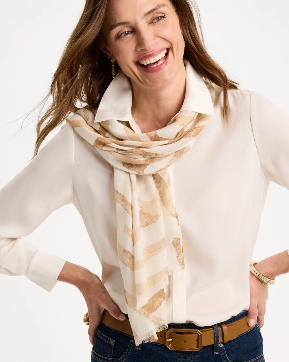 Neutral Zebra Animal Print Oblong Scarf click to view larger image.