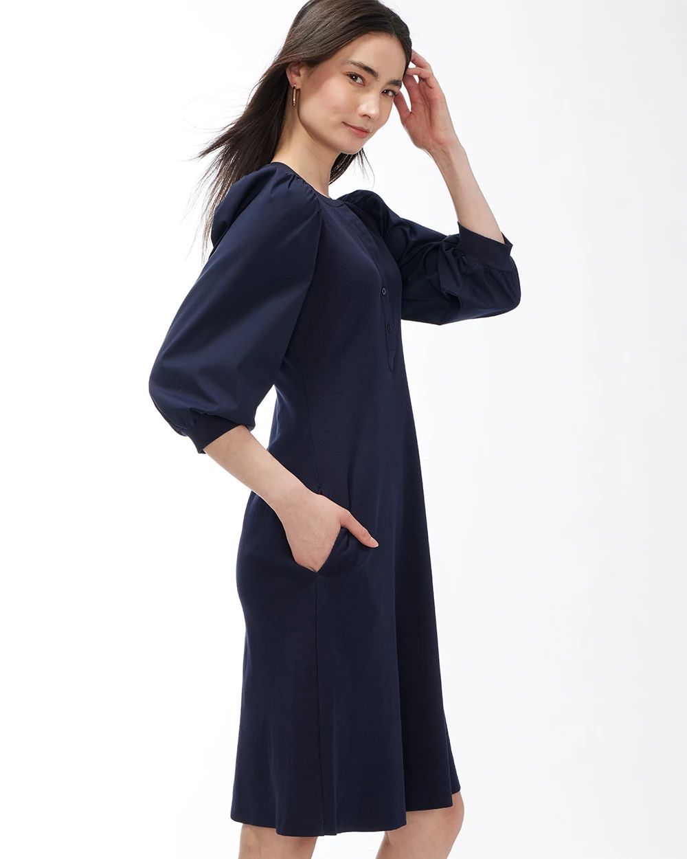 Knit Mix Sleeve Henley Dress