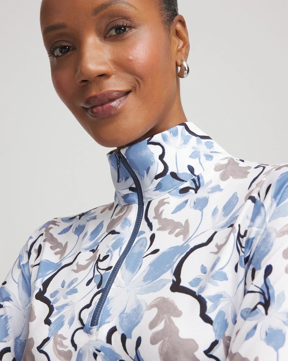 Zenergy® UPF Floral Half-Zip Mockneck Top