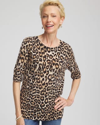 Cashmere Animal Elbow-Sleeve Pullover