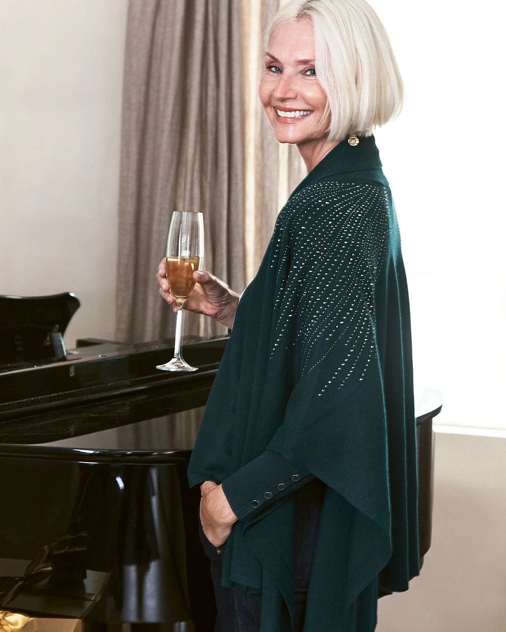 Embellished Shawl Collar Ruana