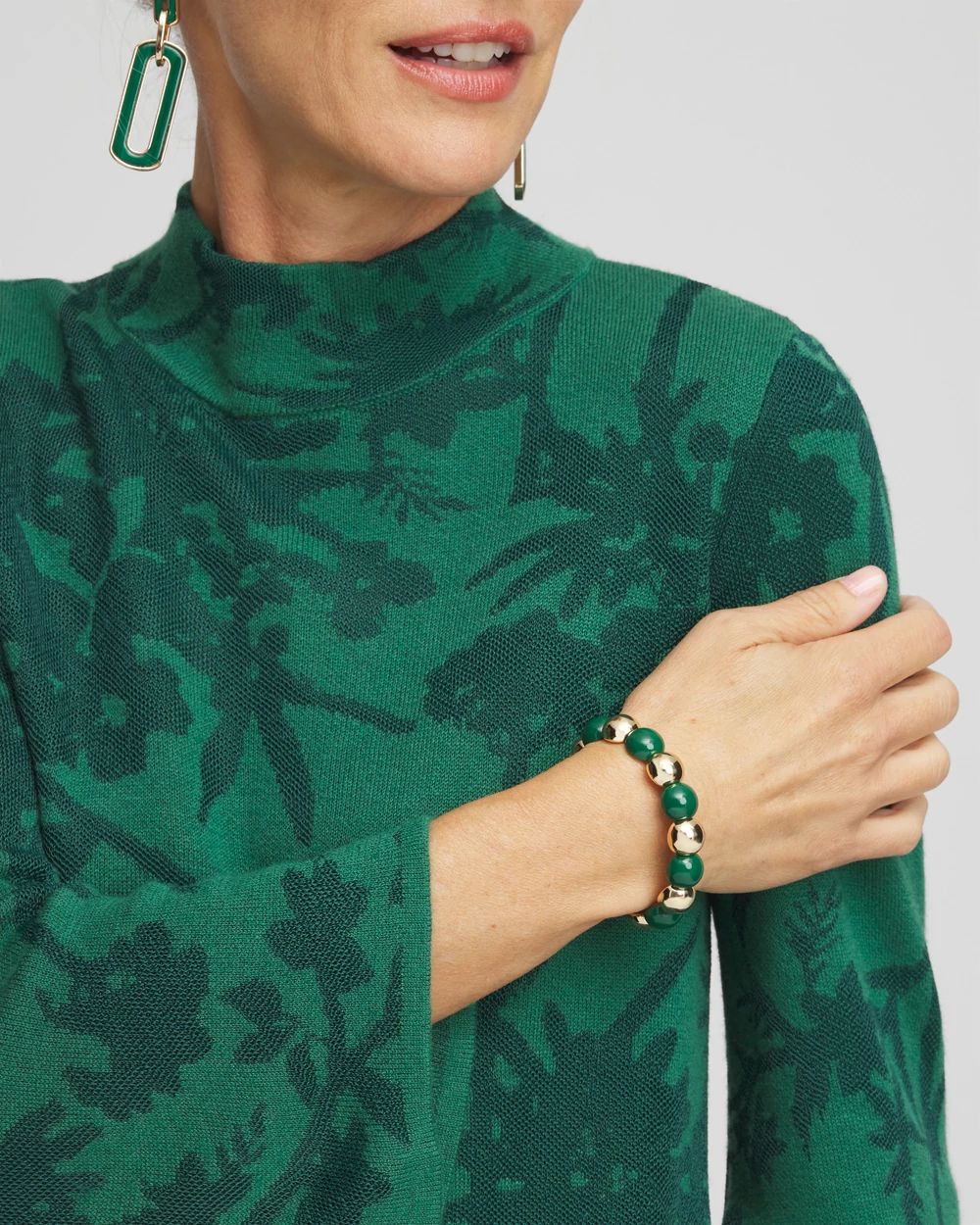 Green Beaded Stretch Bracelet