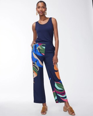 Petite Palm Print Wide Leg Soft Crops