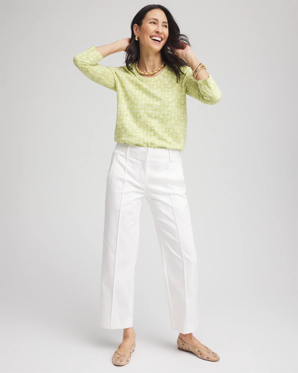 Stretch Sateen Straight Cropped Pants