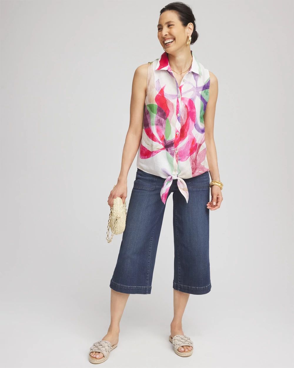 No Iron™ Bloom Linen Tie-Front Shirt