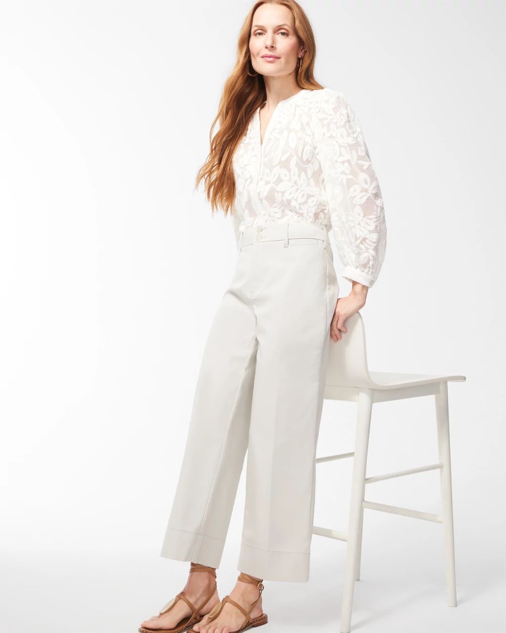 Twill High Rise Wide Leg Cropped Pants