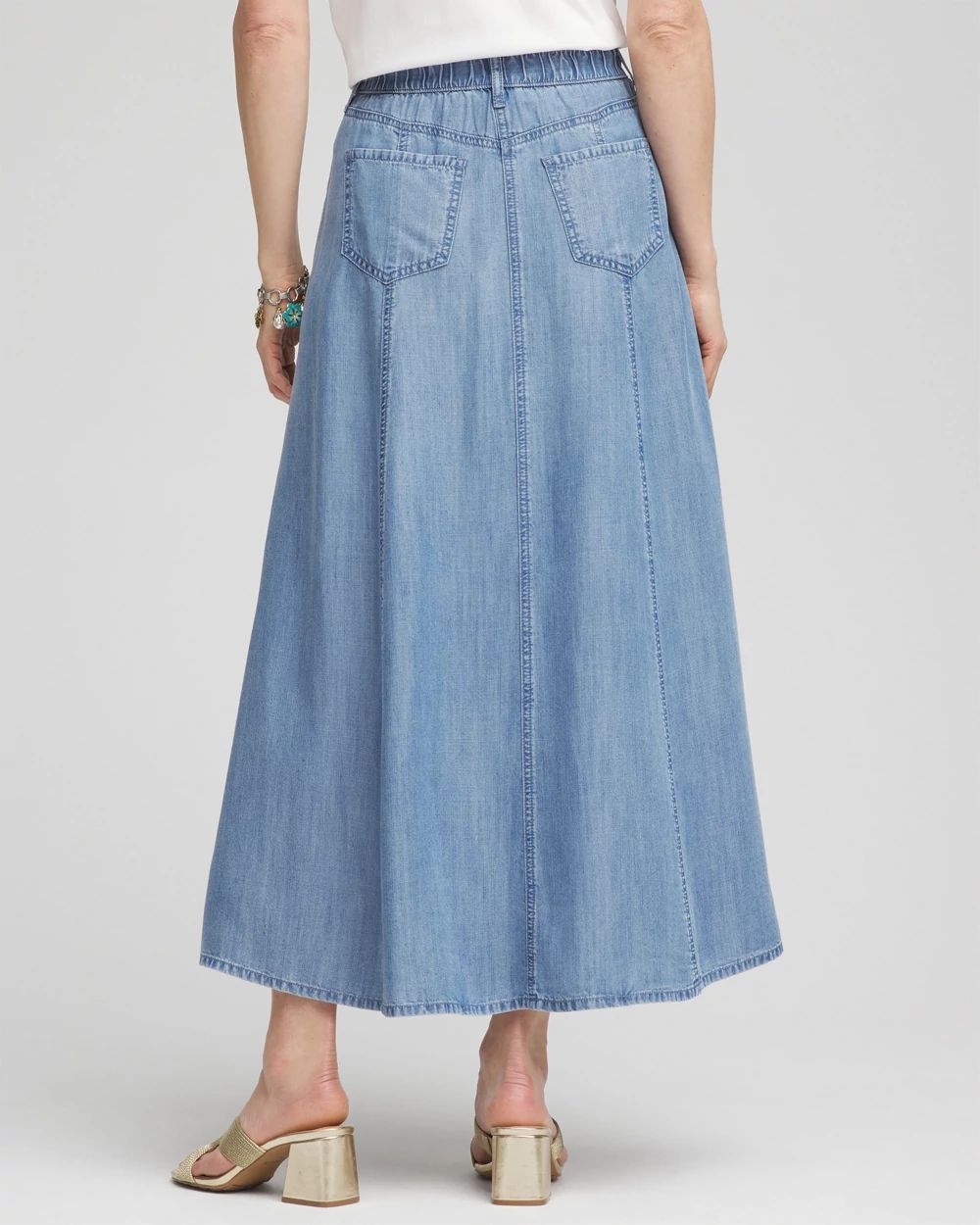 Tencel™ Denim Pull-On Pleated Midi Skirt