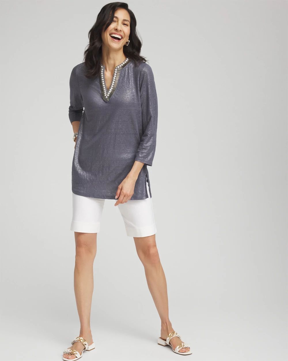 Linen Foil Embellished Tunic