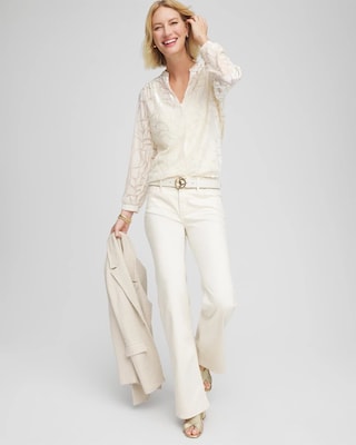 Cream Burnout Pullover Blouse click to view larger image.