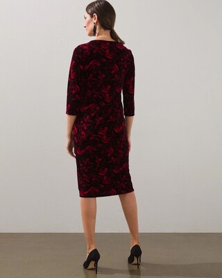 Rose-Print Velvet Midi Dress