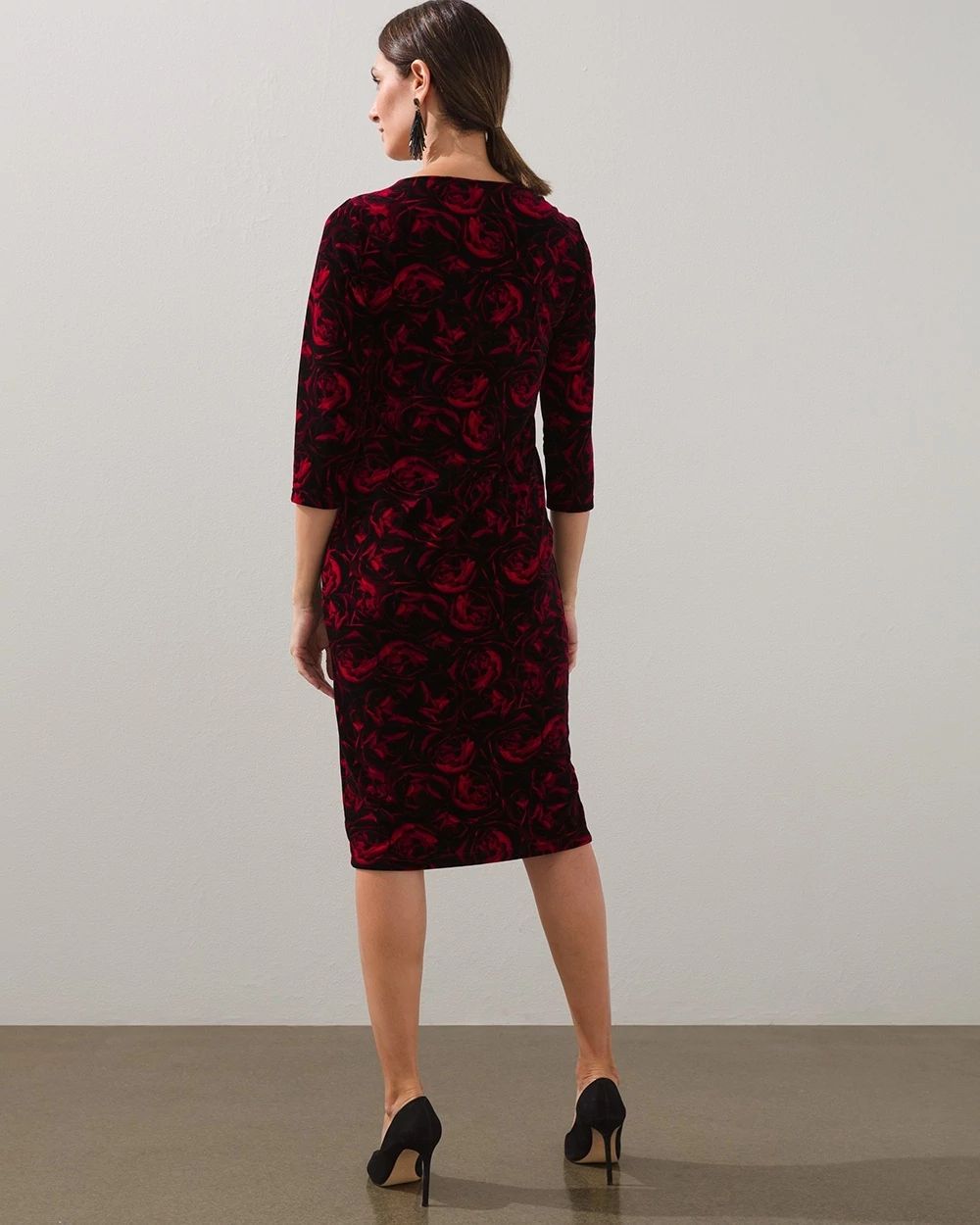 Rose-Print Velvet Midi Dress
