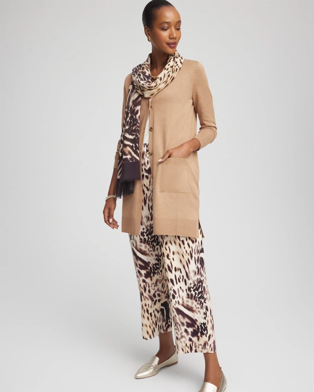 Chico's Ella Pocketed Cardigan Sweater In Caramel Apple In Brown