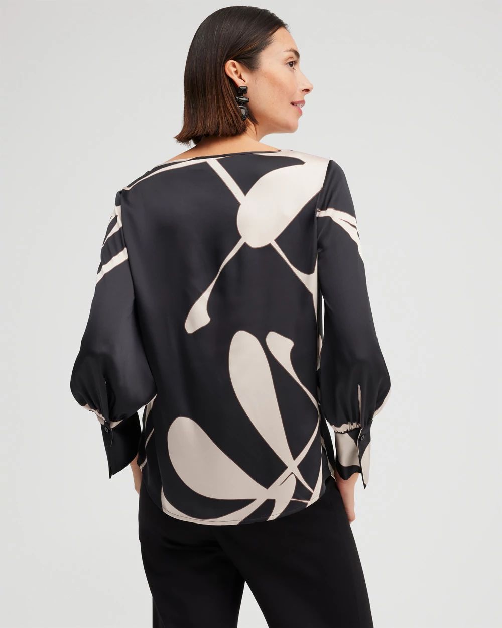 Black Label Print French Cuff Blouse