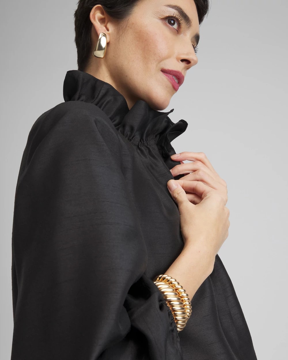 Satin Ruffle Collar Jacket