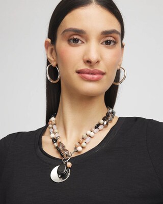 Silver Tone Beaded Charm Necklace click to view larger image.
