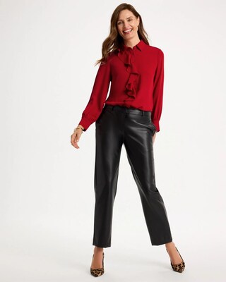Satin Ruffled Button-Down Blouse click to view larger image.
